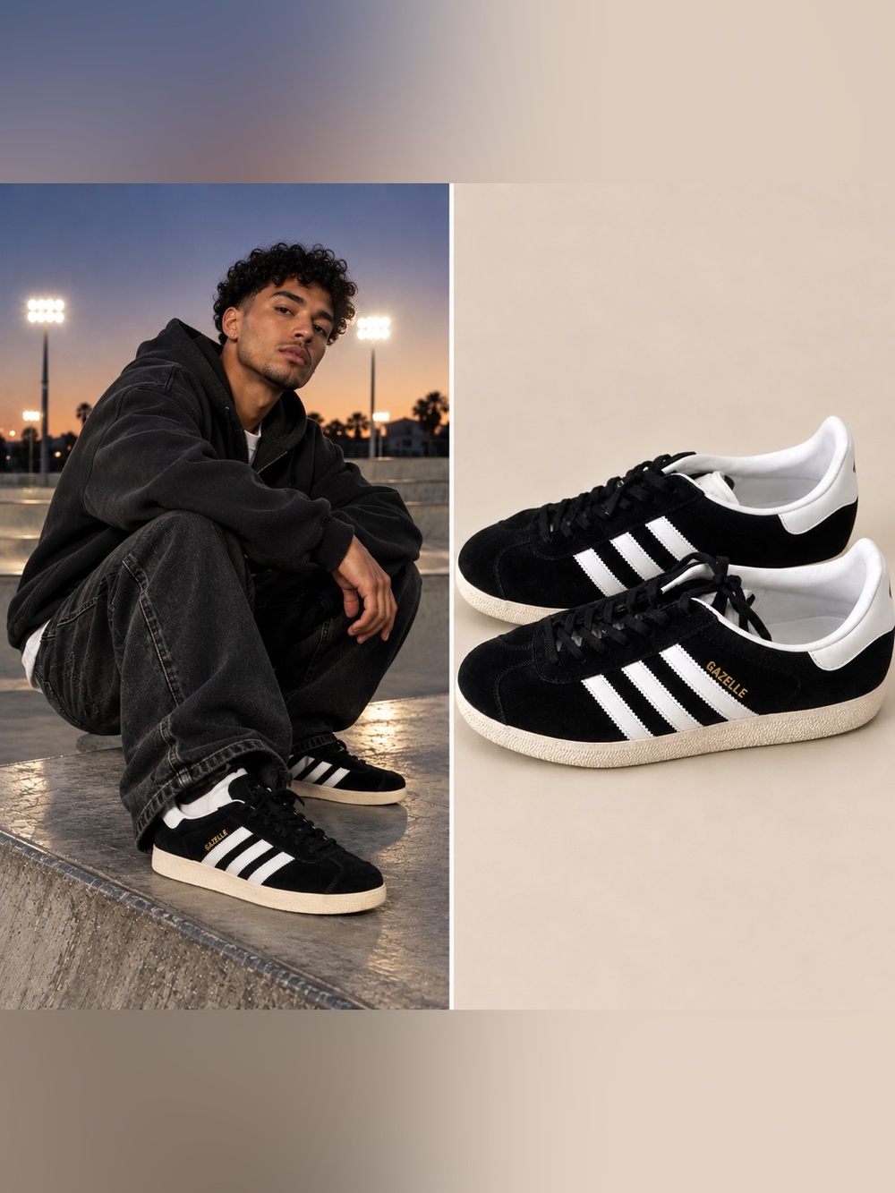 adidas Black Suede Gazelle Sneakers with White Stripes